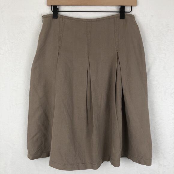 DANTENDORFER Linen Cotton Pleated Skirt Sz 6 29" Toasted Barley‎ Preppy Lined - Picture 2 of 10